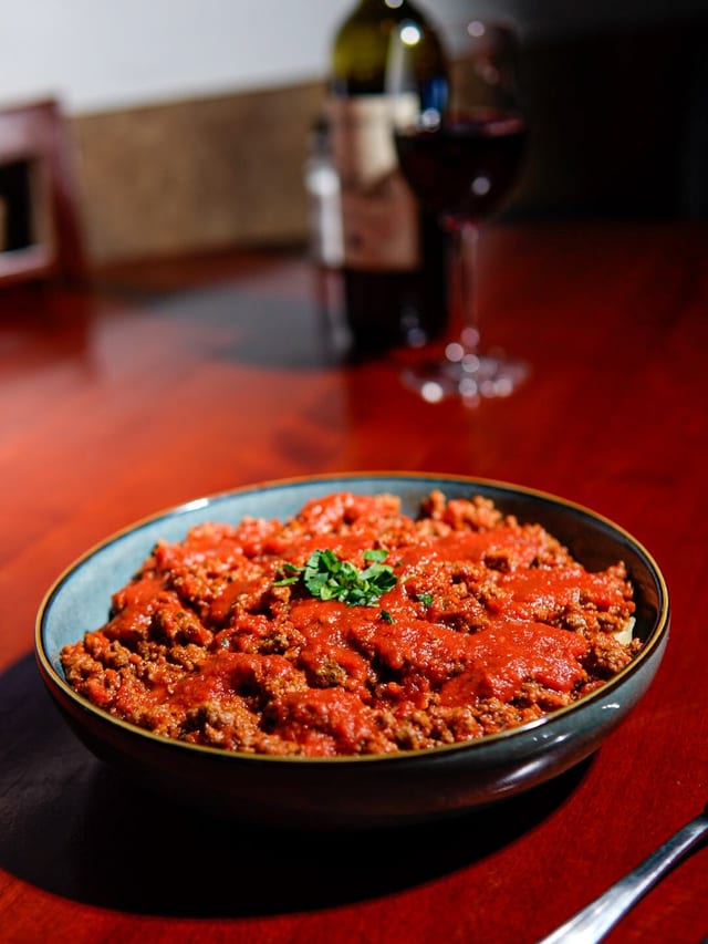 Penne with Bolognese.