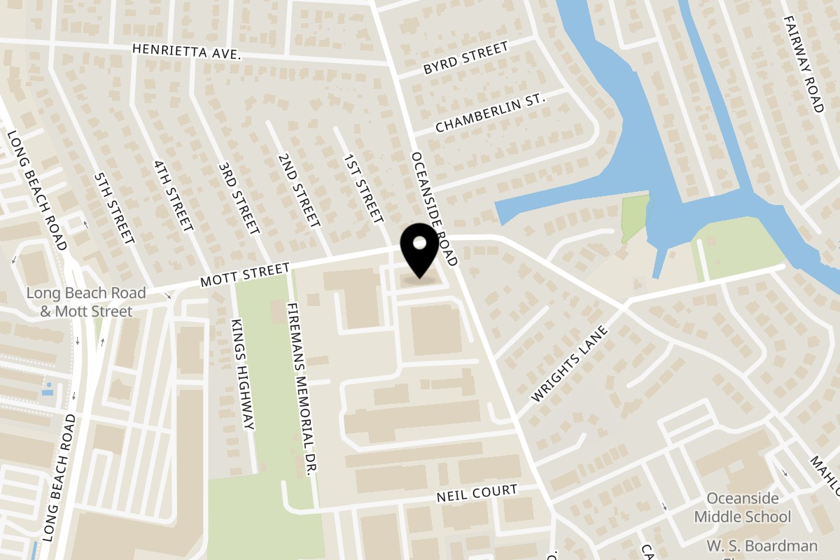 Map showing the location of Villa Formia of Oceanside on 136 Mott St in Oceanside